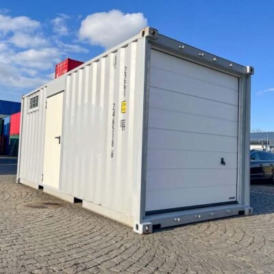20ft Containergarage mit Rolltor Sektionaltor Lichtgrau RAL 7040